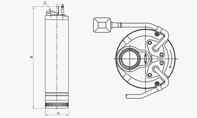 Dimensions of QDX-C High-Head Multi Stage Submersible Pumps