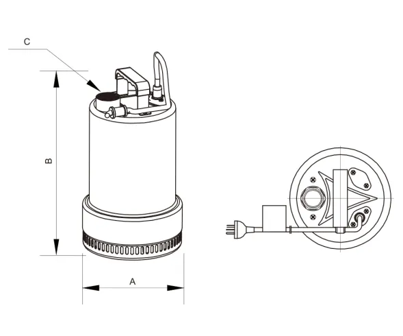 Dimensions of QDX2-30-0.75BS Submersible Clean Water Pump